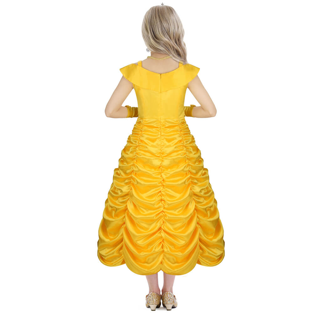 Princess Belle Kids Yellow Dress Beauty and the Beast Party Outfits Vikidoky