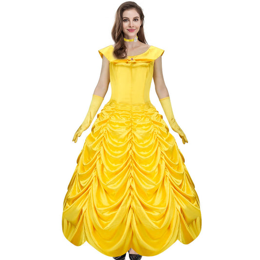 Beauty and the Beast Film Princess Belle Yellow Dress Cosplay Vikidoky