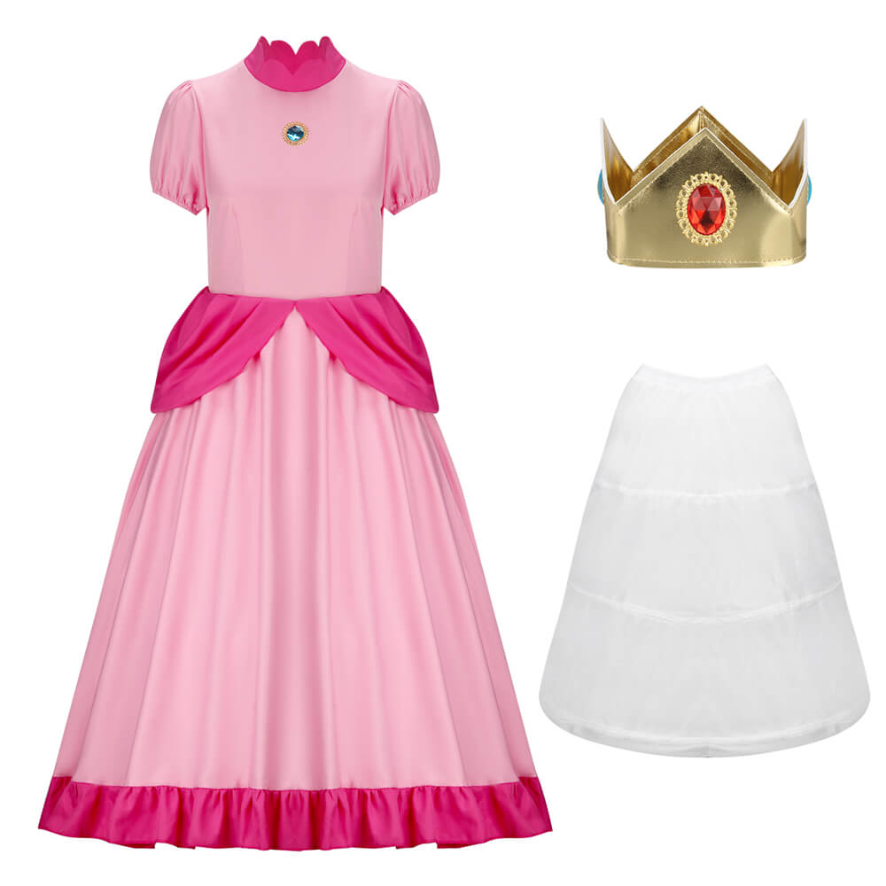 Princess Peach Costume Dress Super Mario Cosplay Vikidoky