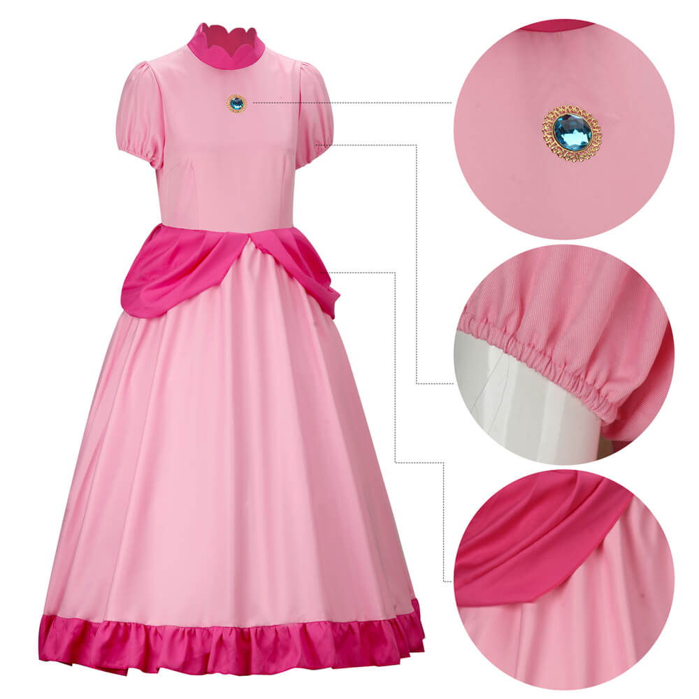 Princess Peach Costume Dress Super Mario Cosplay Vikidoky