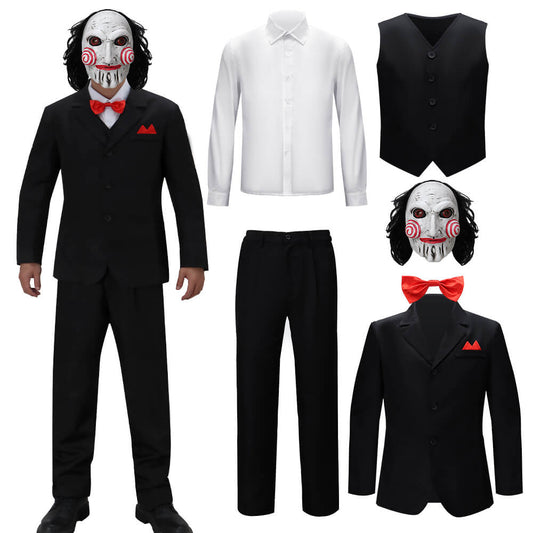 Saw Billy Puppet Jigsaw Cosplay Costume with Mask Vikidoky