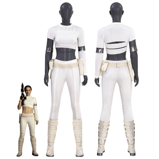 Star Wars Padme Amidala Cosplay Costume White Suit Attack of the Clones - VikiDoky
