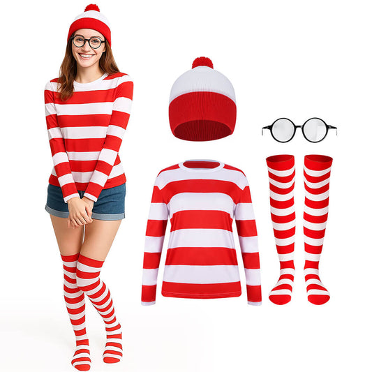 Where's Wally Waldo Cosplay Costume for Halloween Christmas