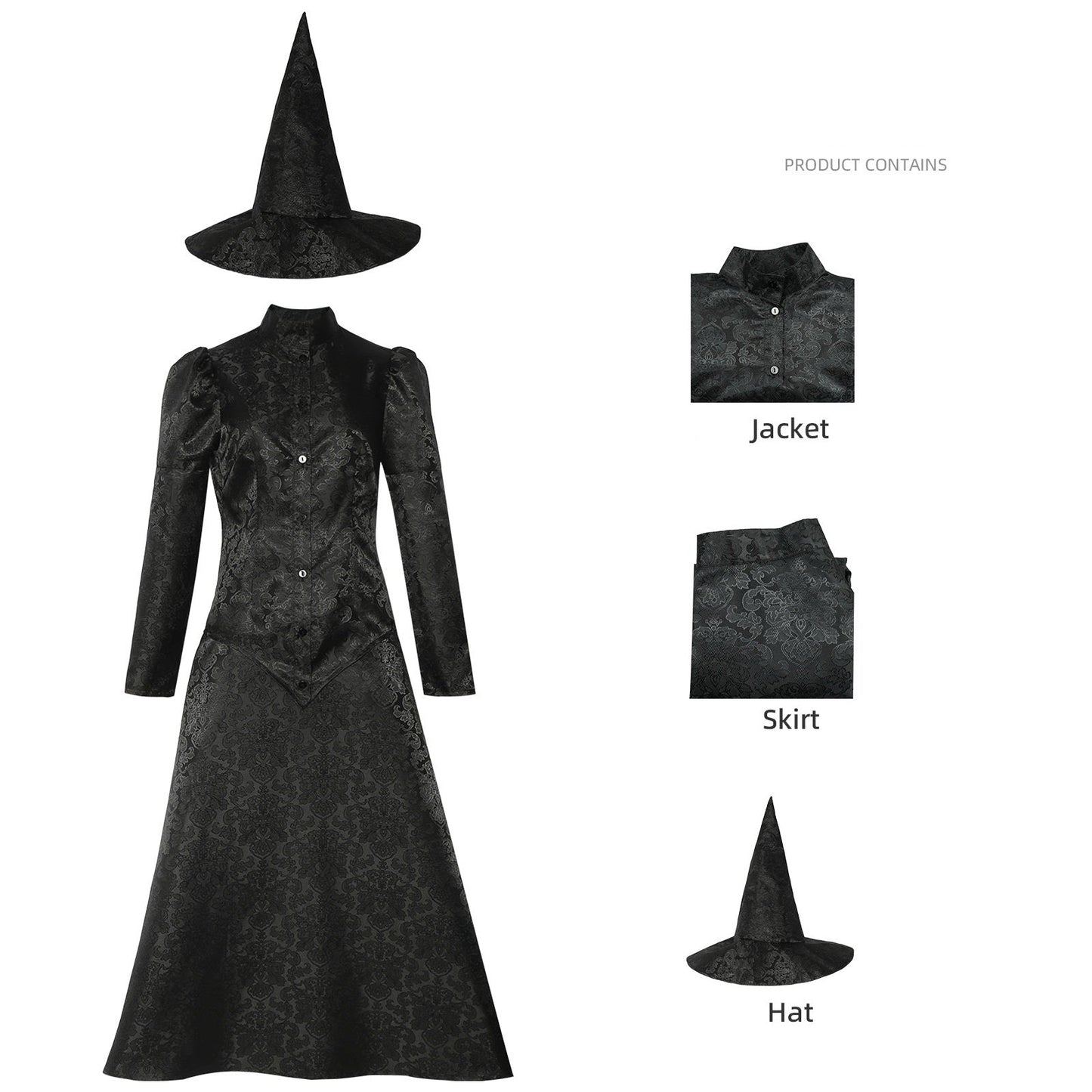 Wicked 2024 Elphaba Black Witch Suit Cosplay Costume Vikidoky