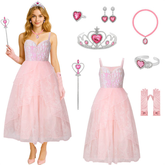 Glinda Pink Dress Wicked Cosplay Costume - VikiDoky