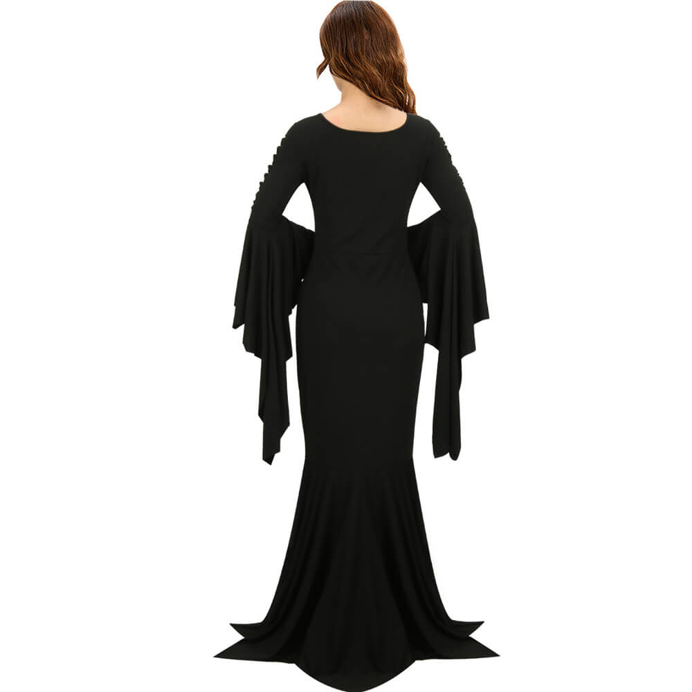 Gothic Morticia Party Dress Cosplay Outfits Retro Long Dress Vikidoky