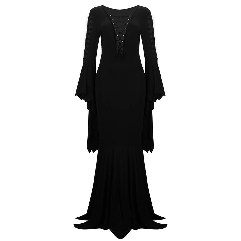 Gothic Morticia Party Dress Cosplay Outfits Retro Long Dress Vikidoky