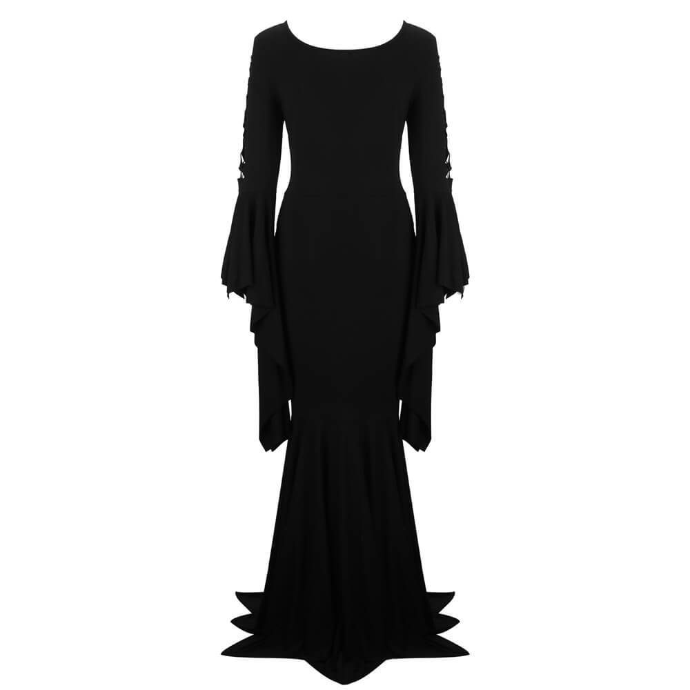 Gothic Morticia Party Dress Cosplay Outfits Retro Long Dress Vikidoky