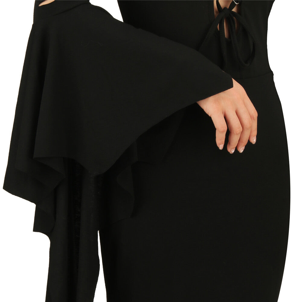 Gothic Morticia Party Dress Cosplay Outfits Retro Long Dress Vikidoky