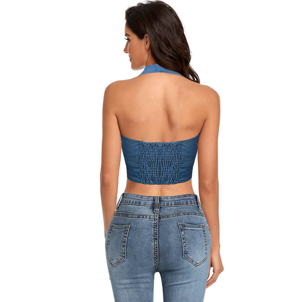 Daisy Jones Denim Top Blue Daisy Jones & The Six 70s Cosplay Outfits Vikidoky