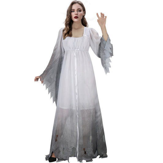 Women's Gossamer Ghost Costume Victorian Dress Halloween Cosplay Vikidoky