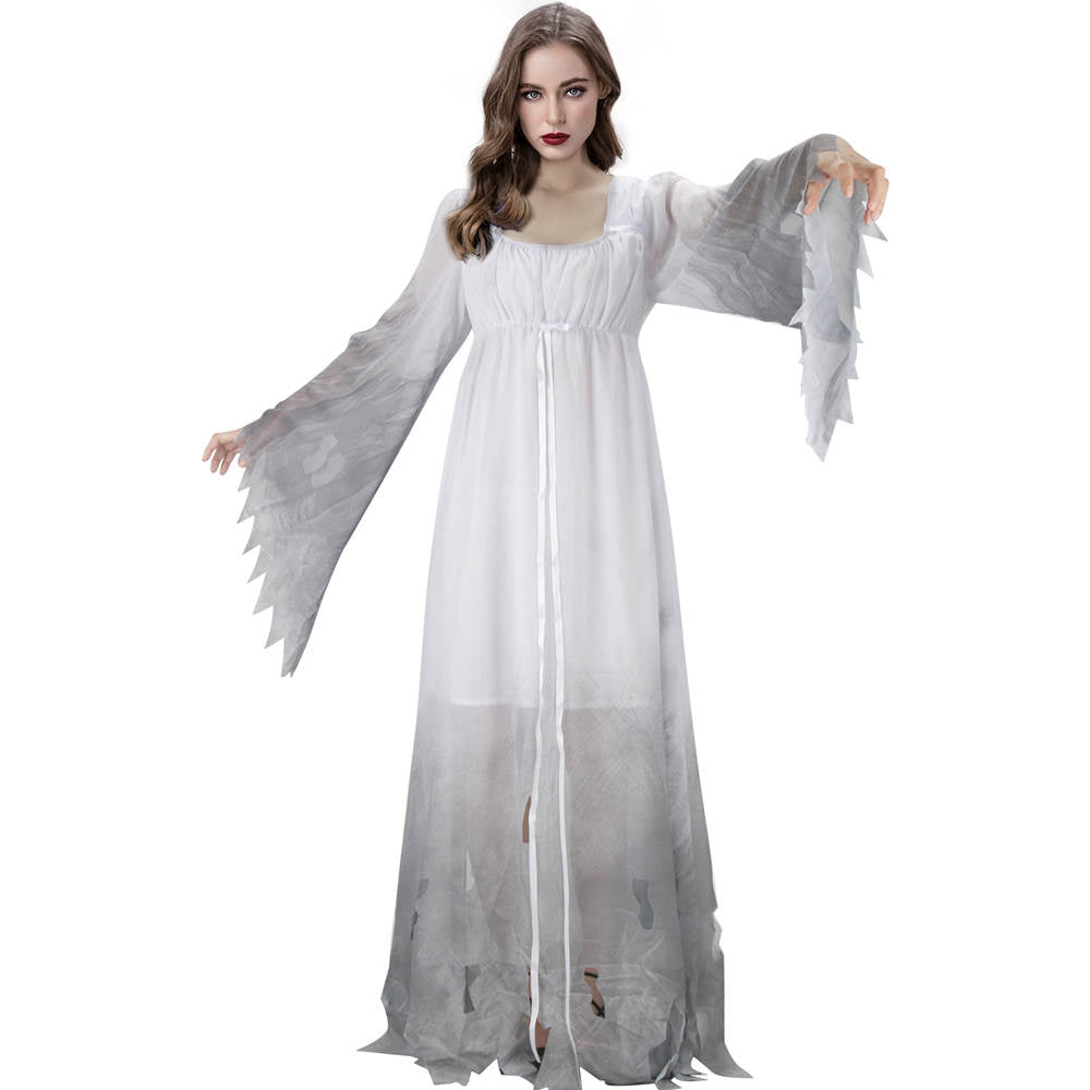 Women's Gossamer Ghost Costume Victorian Dress Halloween Cosplay Vikidoky
