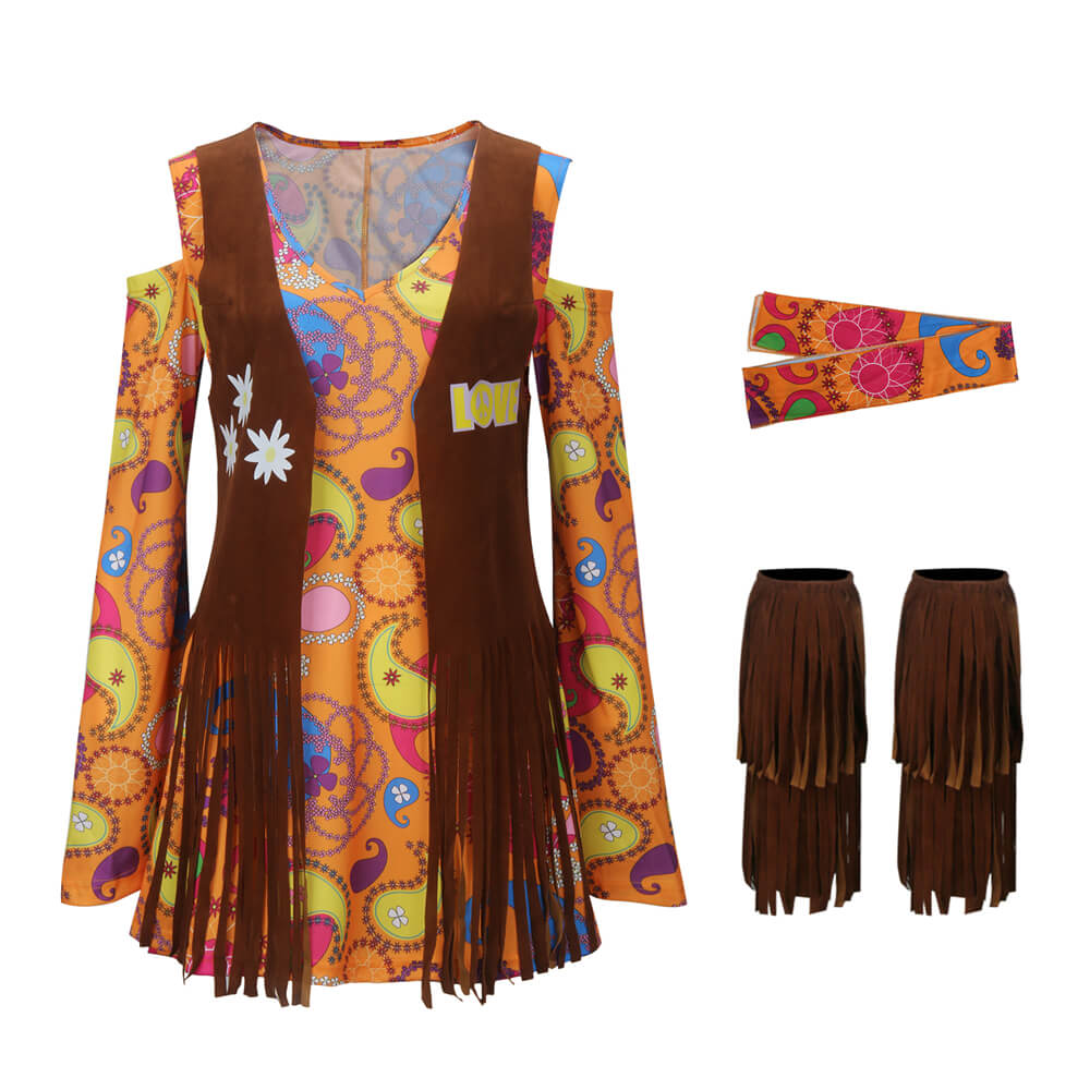 Adults Hippie Halloween Costume 70s Outfits Vikidoky