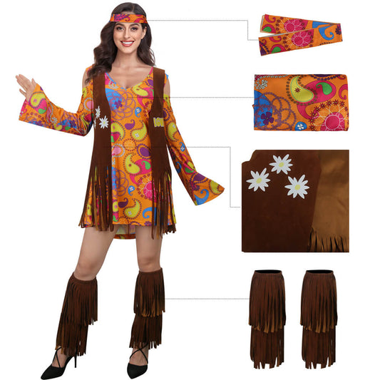Adults Hippie Halloween Costume 70s Outfits Vikidoky