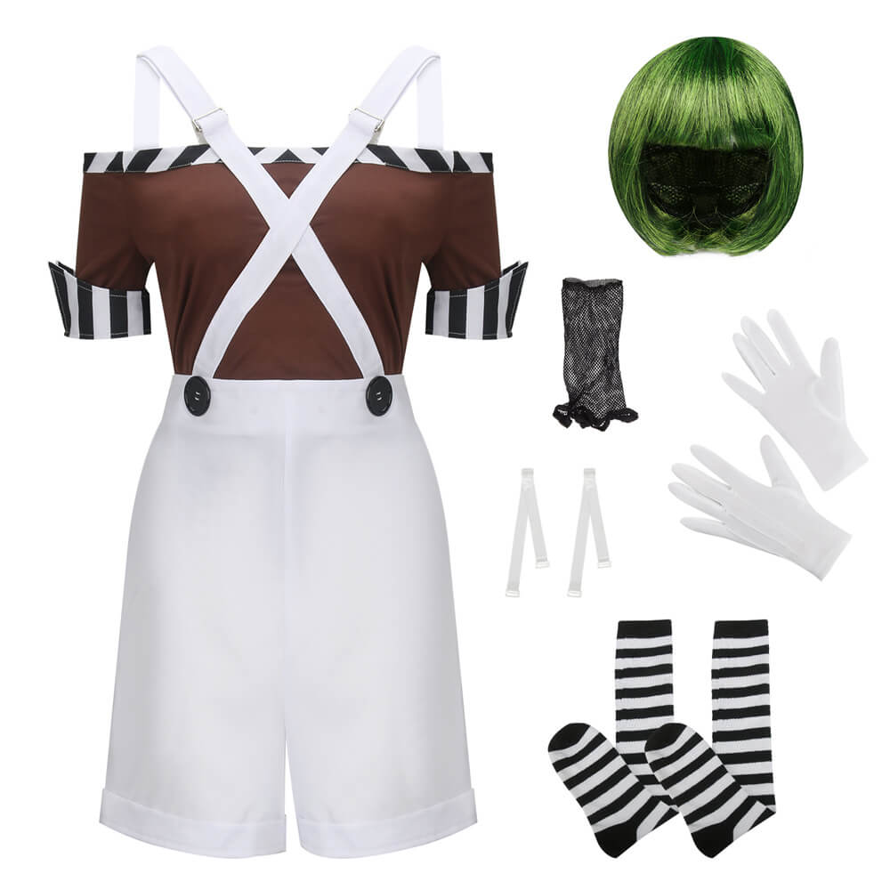 Women's Oompa Loompa Cosplay Costume Wig Willy Wonka Chocolate Factory Vikidoky