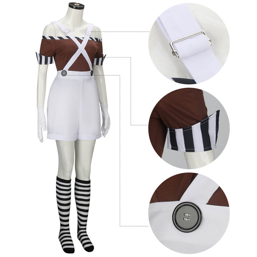 Women's Oompa Loompa Cosplay Costume Wig Willy Wonka Chocolate Factory Vikidoky