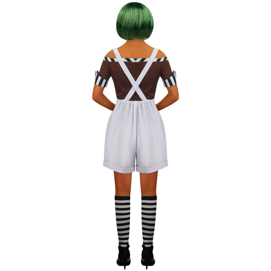 Women's Oompa Loompa Cosplay Costume Wig Willy Wonka Chocolate Factory Vikidoky