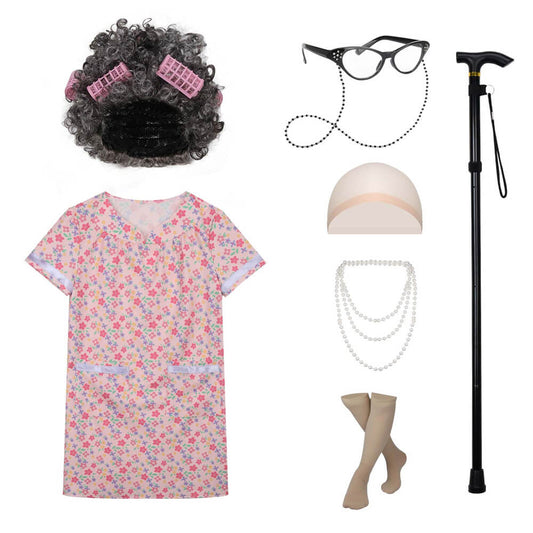 100th Day of School Grandma Costume Kids Old Lady Suits Vikidoky