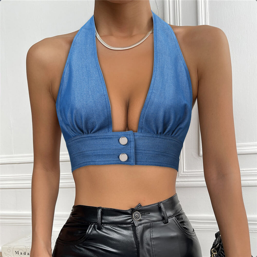 Daisy Jones Denim Top Blue Daisy Jones & The Six 70s Cosplay Outfits Vikidoky