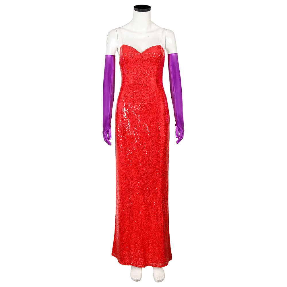 Who Framed Roger Rabbit Jessica Rabbit Cosplay Dress with Gloves Vikidoky