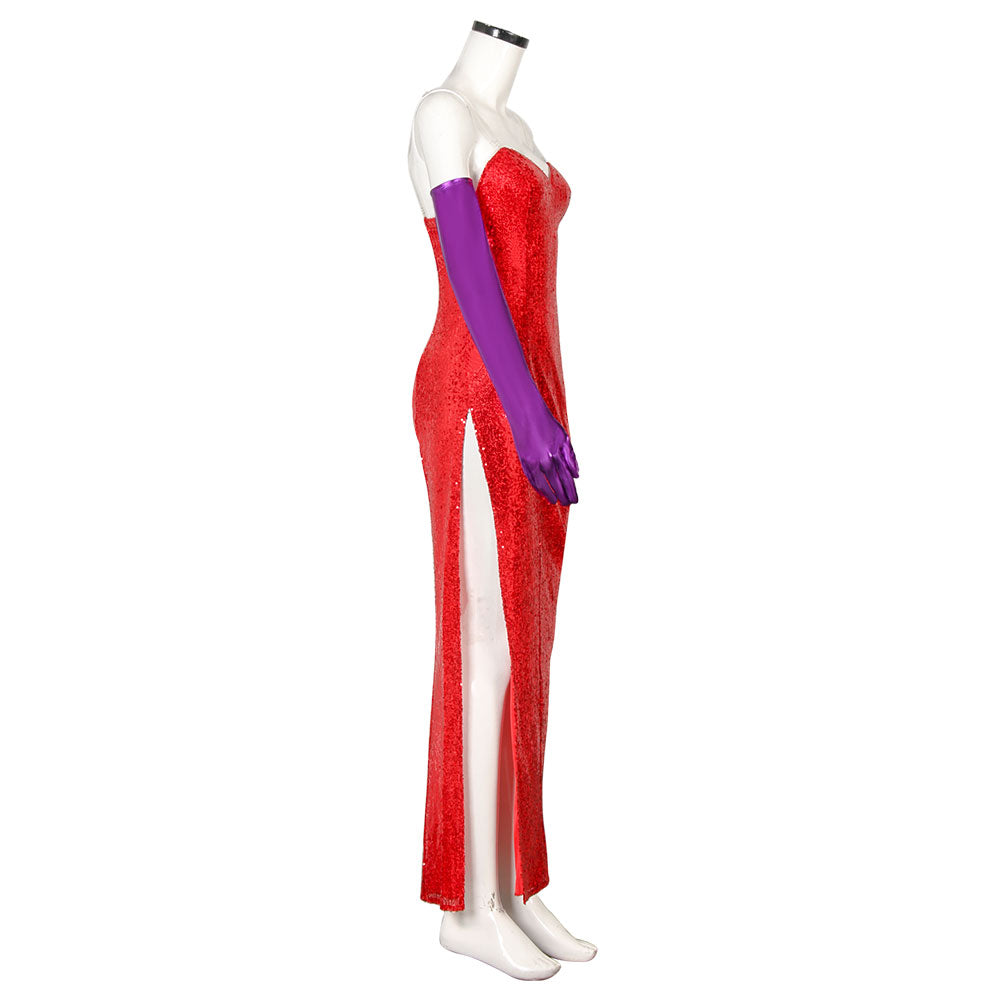 Who Framed Roger Rabbit Jessica Rabbit Cosplay Dress with Gloves Vikidoky
