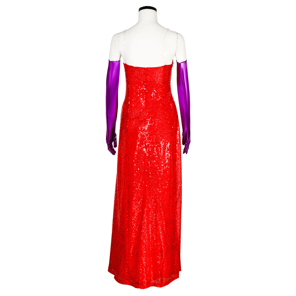 Who Framed Roger Rabbit Jessica Rabbit Cosplay Dress with Gloves Vikidoky