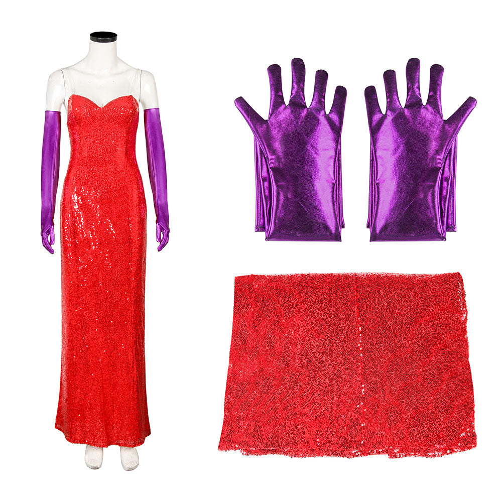 Who Framed Roger Rabbit Jessica Rabbit Cosplay Dress with Gloves Vikidoky