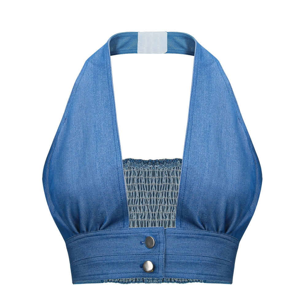 Daisy Jones Denim Top Blue Daisy Jones & The Six 70s Cosplay Outfits Vikidoky