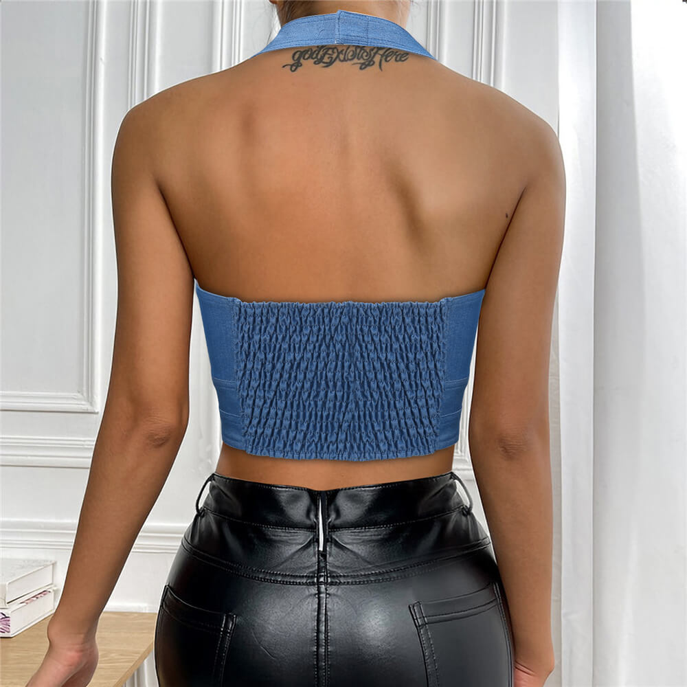 Daisy Jones Denim Top Blue Daisy Jones & The Six 70s Cosplay Outfits Vikidoky