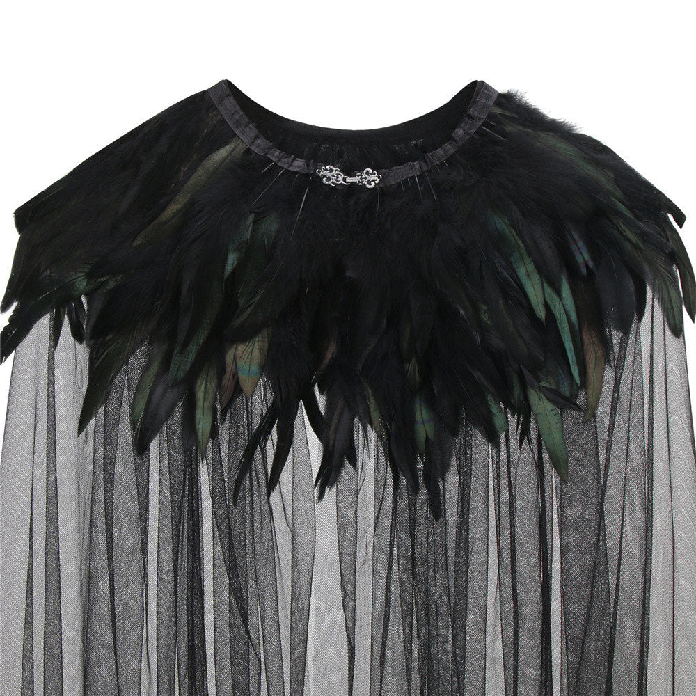 WeixinyuanST Evil Queen Witch Cloak Retro Steampunk Style Black Cape Vikidoky