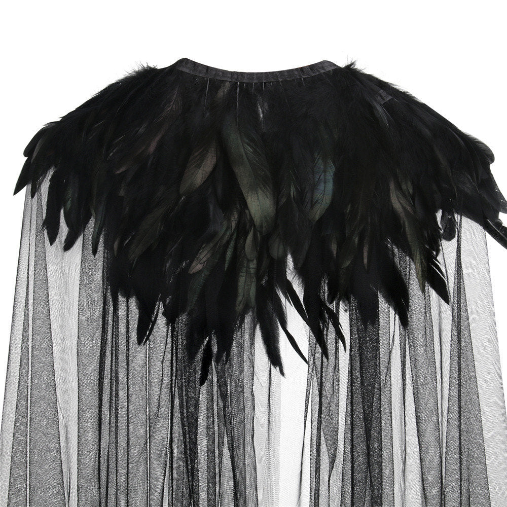 WeixinyuanST Evil Queen Witch Cloak Retro Steampunk Style Black Cape Vikidoky