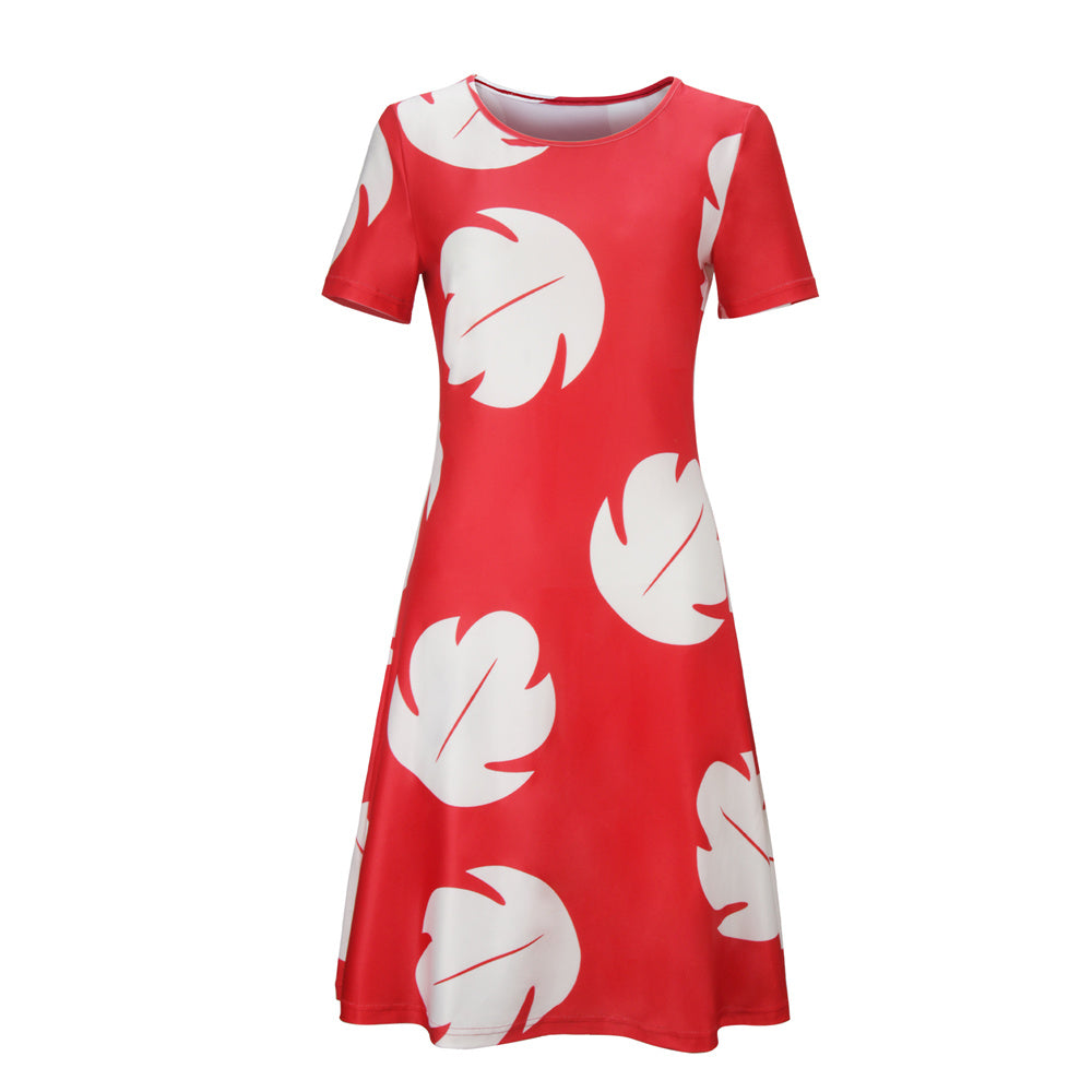 WeixinyuanST Round Neck Dress for Woman Red Costume Short Sleeve Vikidoky