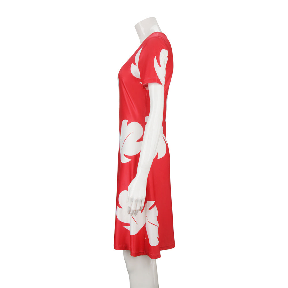 WeixinyuanST Round Neck Dress for Woman Red Costume Short Sleeve Vikidoky