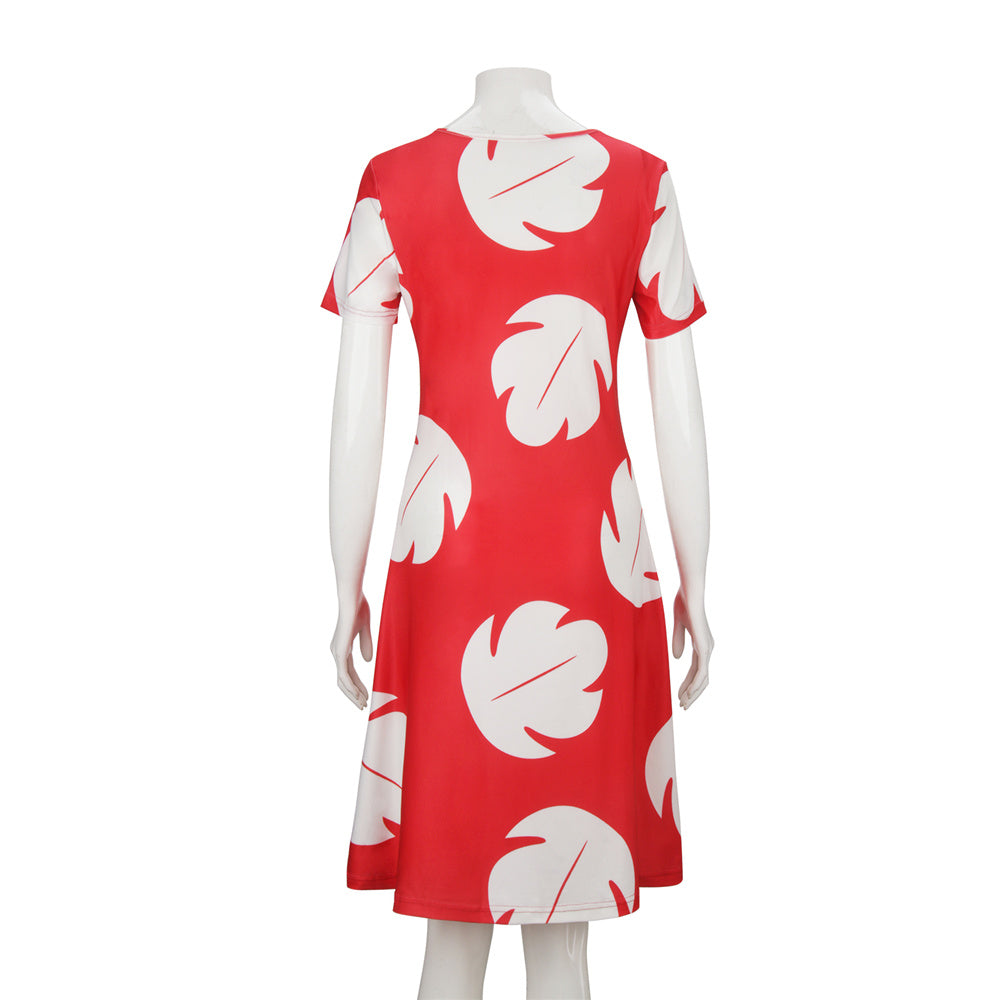 WeixinyuanST Round Neck Dress for Woman Red Costume Short Sleeve Vikidoky