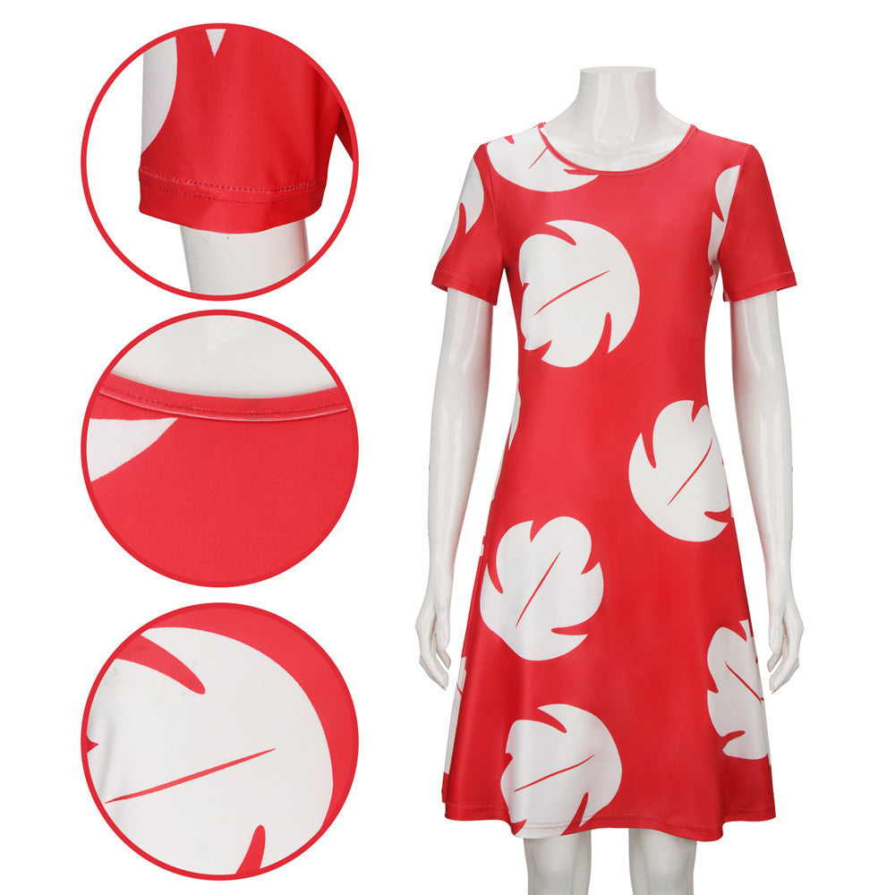 WeixinyuanST Round Neck Dress for Woman Red Costume Short Sleeve Vikidoky