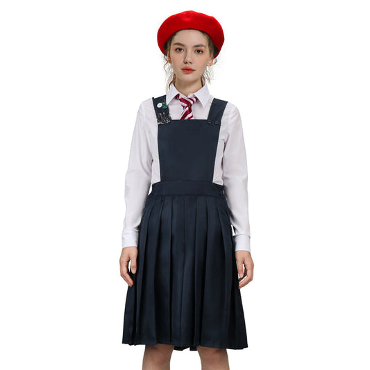 Women's Matilda the Musical Red-Beret Girl Cosplay Costume Hortensia Roald Dahl’s Outfits Vikidoky