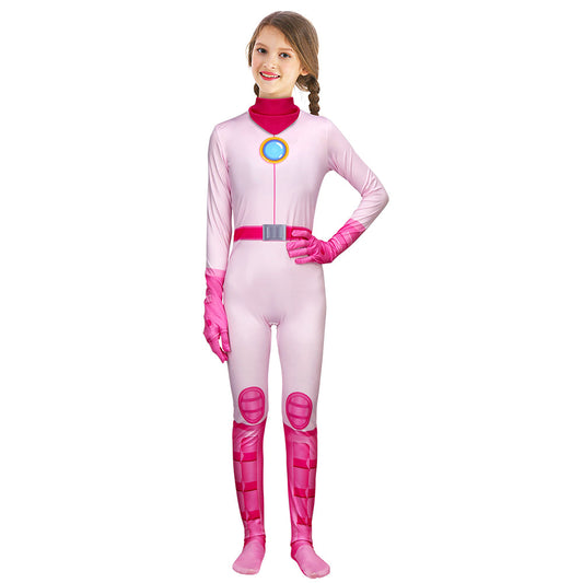 Kids Princess Peach Pink Jumpsuit The Super Mario Bros. Movie Vikidoky