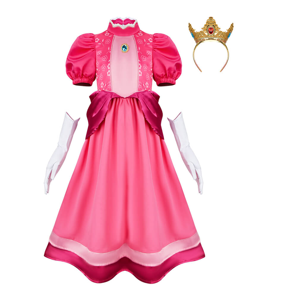 Kids Princess Peach Cosplay Costume The Super Mario Bros. Movie (120-140 Ready to Ship) Vikidoky