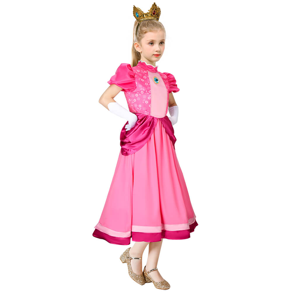Kids Princess Peach Cosplay Costume The Super Mario Bros. Movie (120-140 Ready to Ship) Vikidoky
