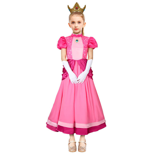 Kids Princess Peach Cosplay Costume The Super Mario Bros. Movie (120-140 Ready to Ship) Vikidoky