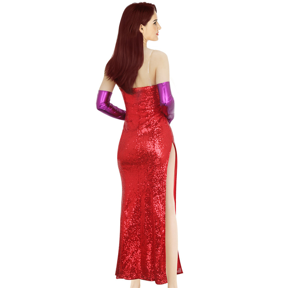 Who Framed Roger Rabbit Jessica Rabbit Cosplay Dress with Gloves Vikidoky