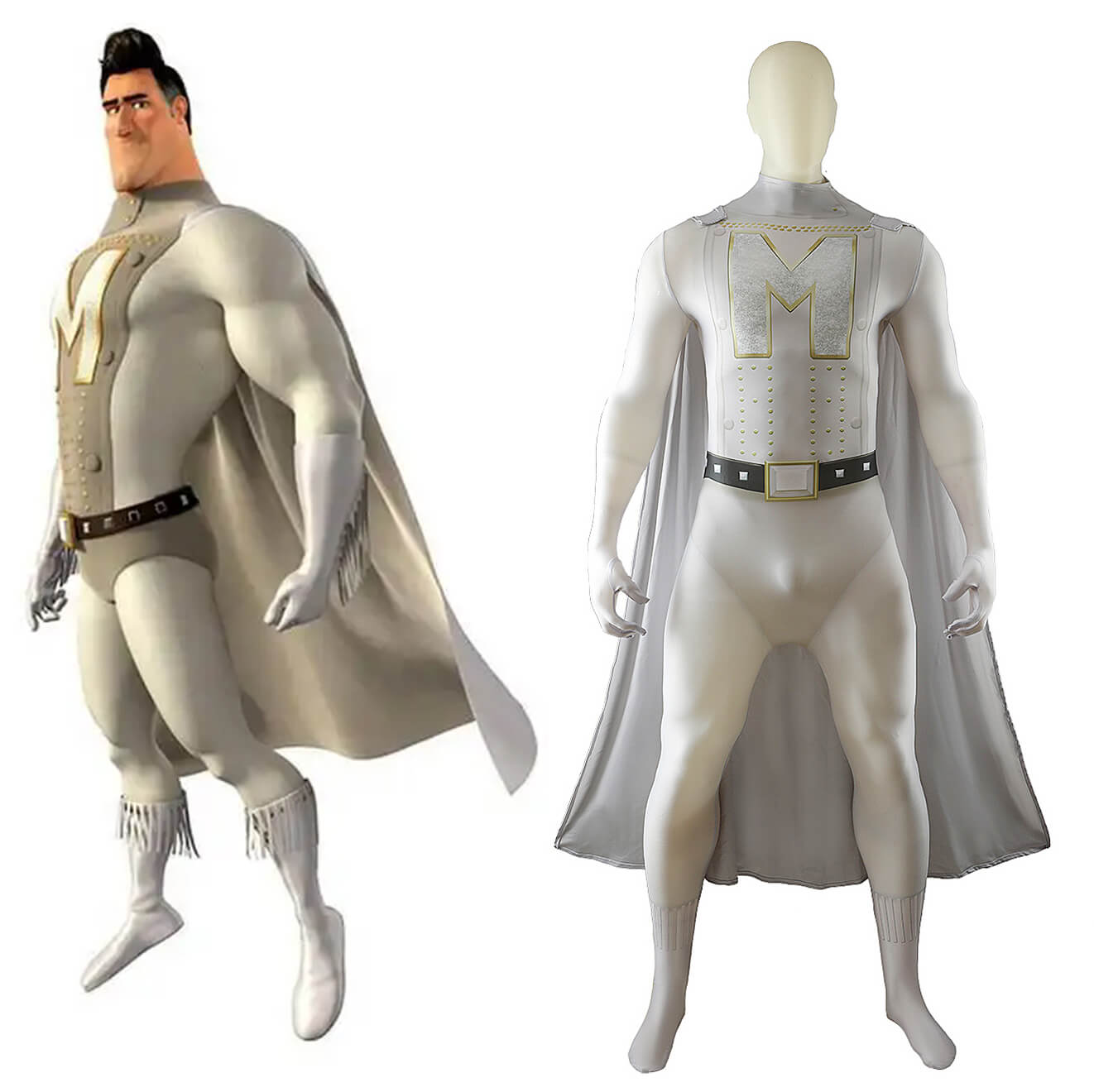 Megamind Metro Man Cosplay Costume Jumpsuit Cape Printed Style