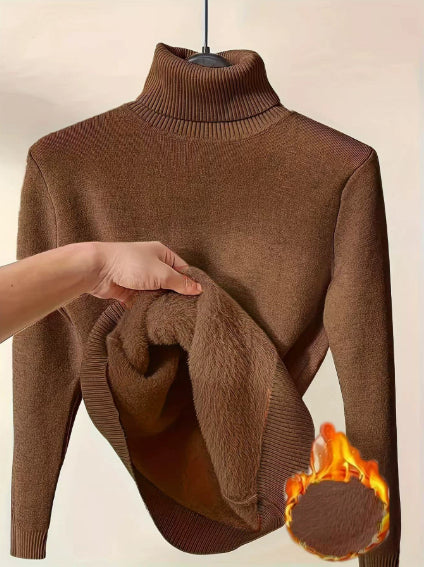 Fleece Turtle Neck Sweater Winter Warm Elegant Thick Knitted Pullover Tops Women's Clothing