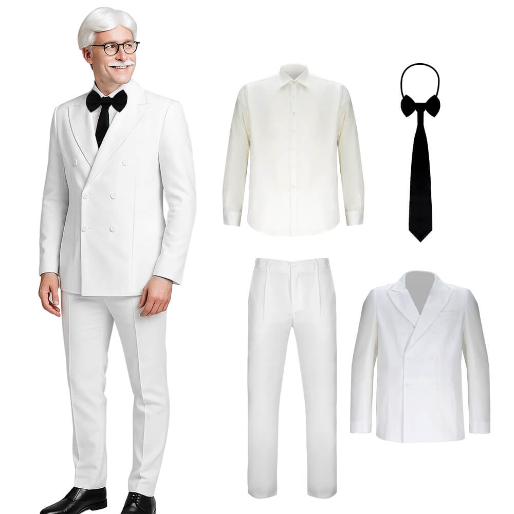 Colonel Sanders Cosplay Costume White Suit for Halloween