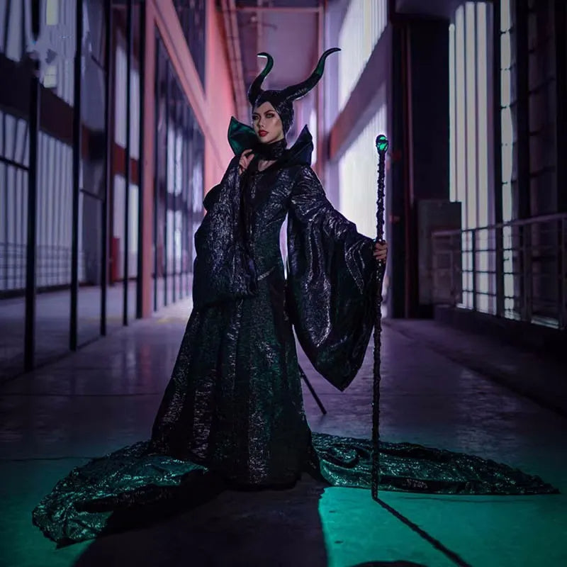 Disney Maleficent Angelina Jolie Cosplay Costume Dress Helmet Mistress of Evil Vikidoky