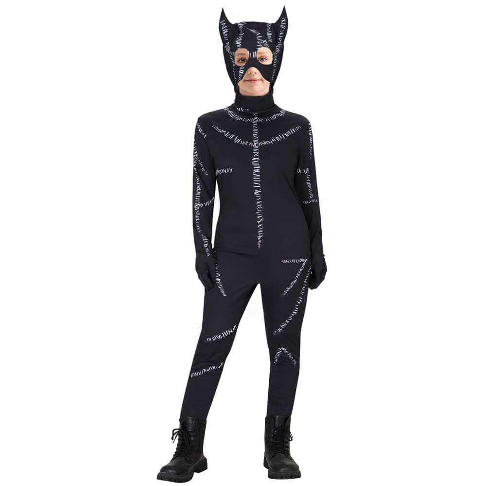 Kids Catwoman Jumpsuit Mask Batman Returns Cosplay Costume