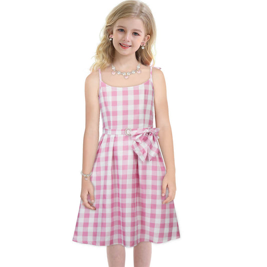 Girls Pink Summer Dress Margot Robbie 2023 Movie Cosplay Outfits