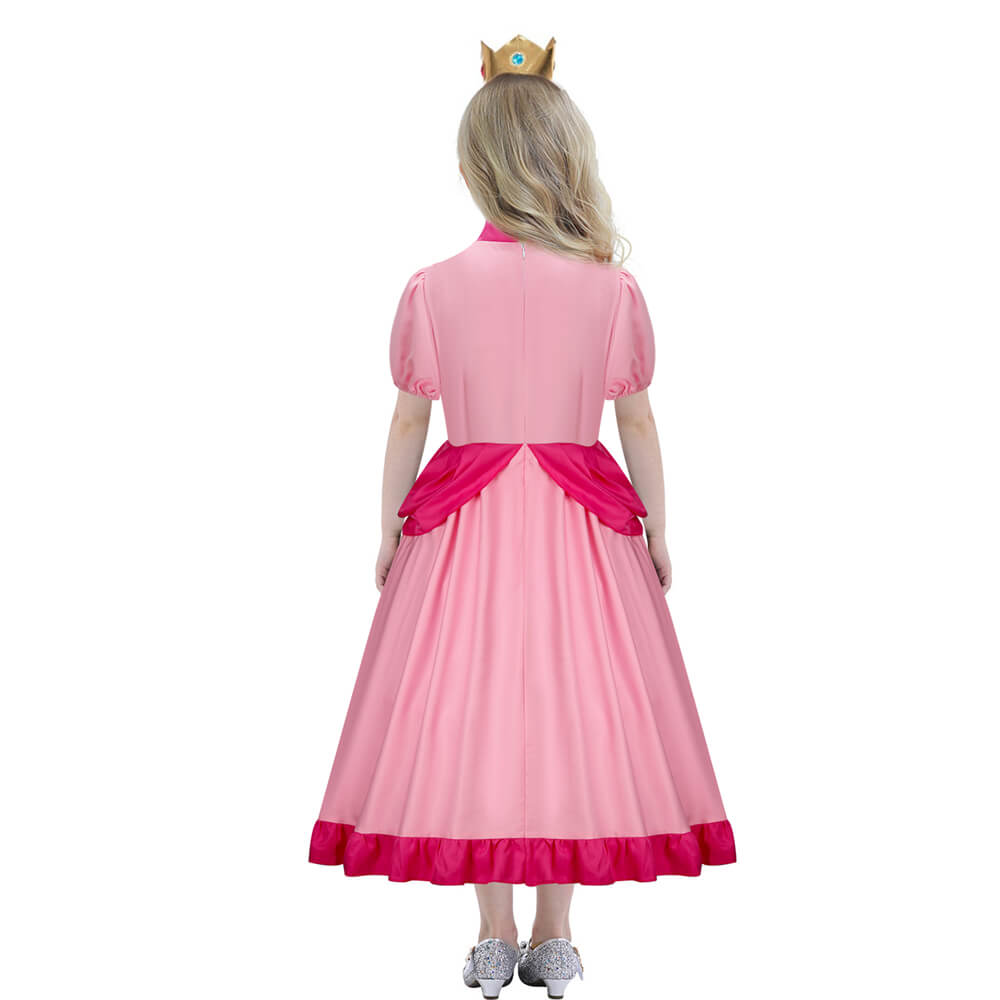 Girls Princess Peach Dress Mario Cosplay Costume