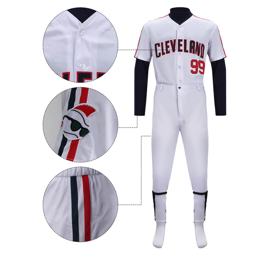 Major League Ricky Vaughn Baseball Uniform 99 Jersey Costume (Ready to Ship)