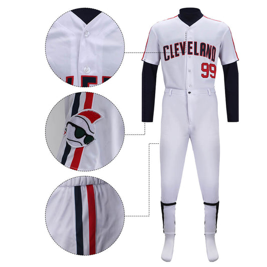 Major League Ricky Vaughn Baseball Uniform 99 Jersey Costume